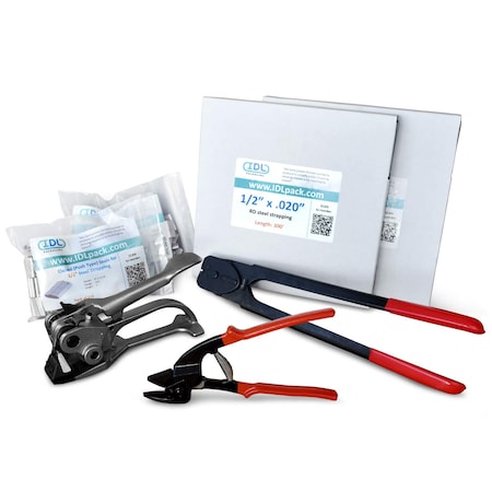 Idl Packaging 1/2" Steel Strapping Kit, 500 Ft. for Round Packages R.SSK.12.500